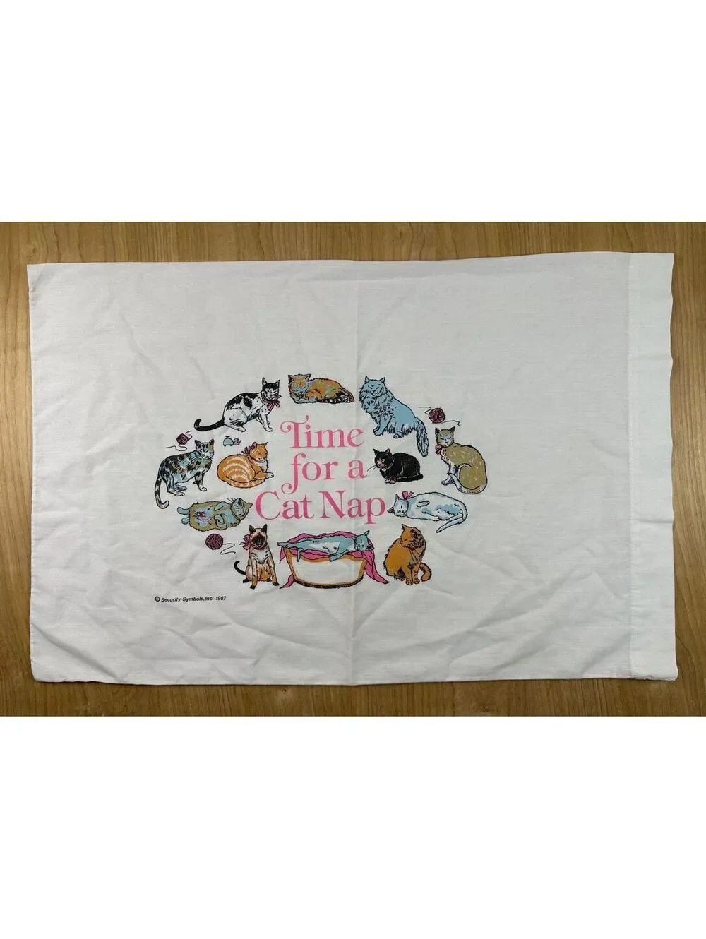 Vintage 80s Time for a Cat nap pillowcase made in usa cats playful funny animals